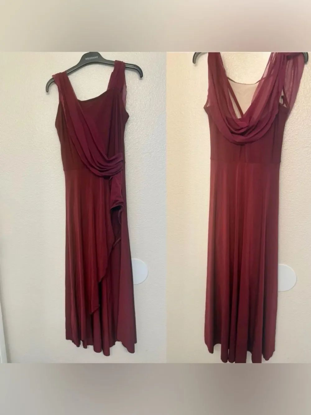 WEISSMAN Dance Costume burgundy leotard maxi drape dress 12083 SA-Small adult